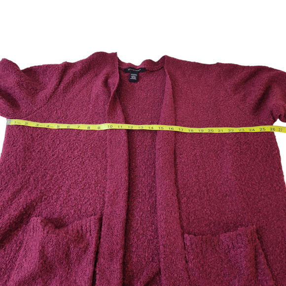 Ashley Stewart Sweater Women's 26/28 Burgundy Long Cardigan Open Front Pockets - Picture 12 of 14